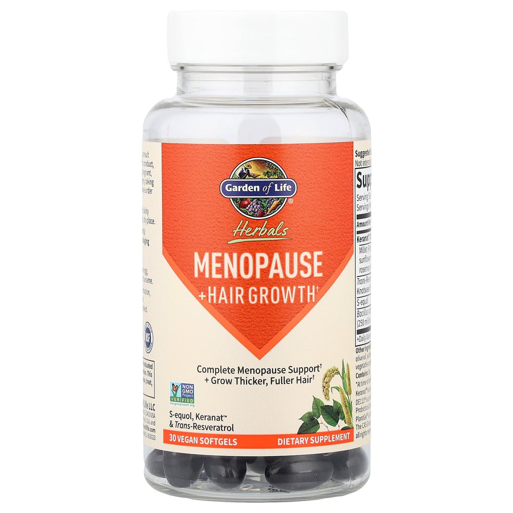 Garden of Life Herbals Non-GMO Gluten-Free vegan label signals clean menopause support.