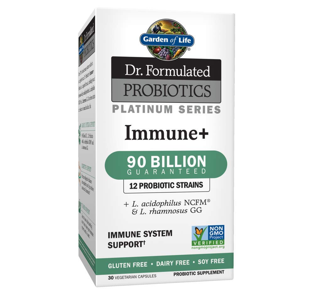 Garden of Life Immune Plus probiotic bottle for daily immune support.