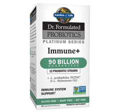 Garden of Life Immune Plus probiotic bottle for daily immune support.