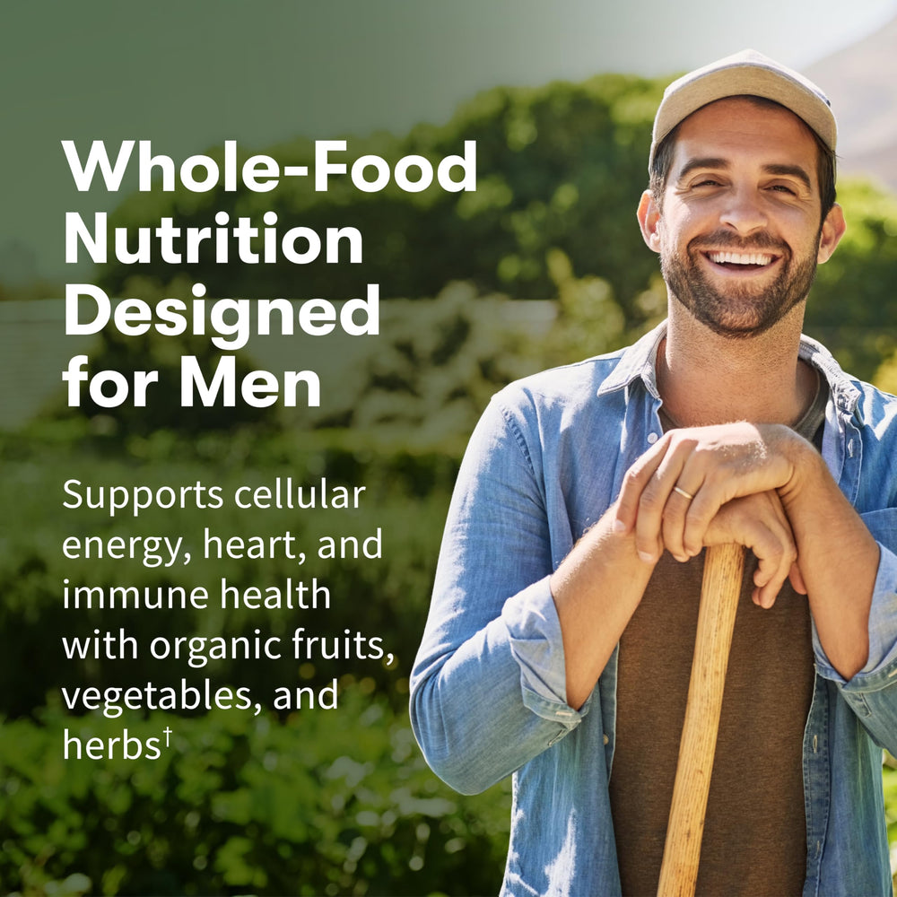 Garden of Life Men's Multivitamin with organic fruits and vegetables for daily nutrition.