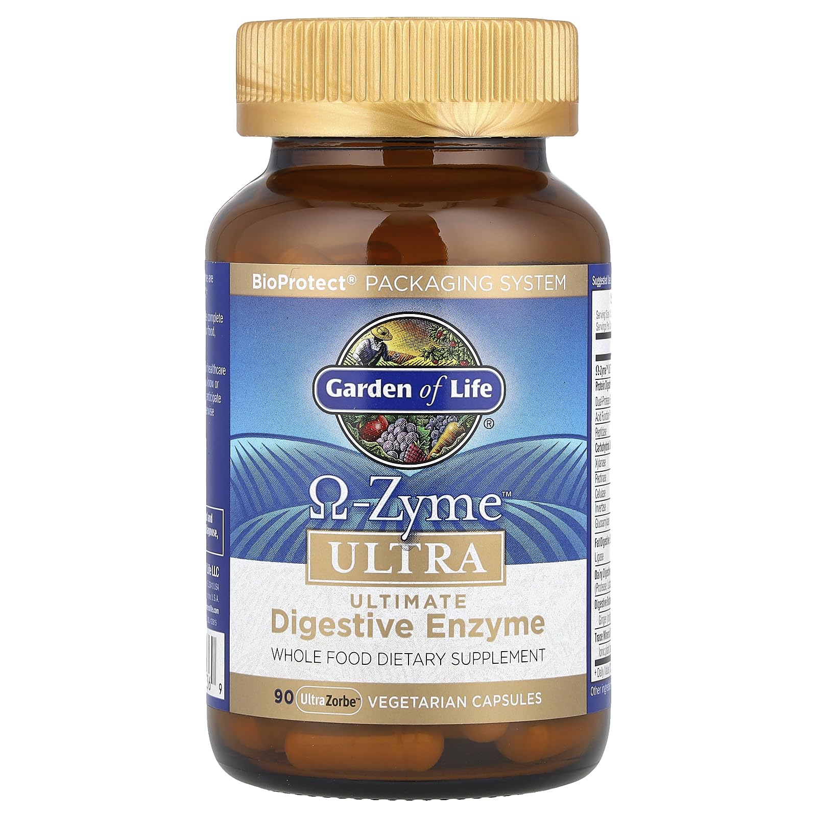 Garden of Life Omega-Zyme Ultra label detail highlighting 21 enzymes