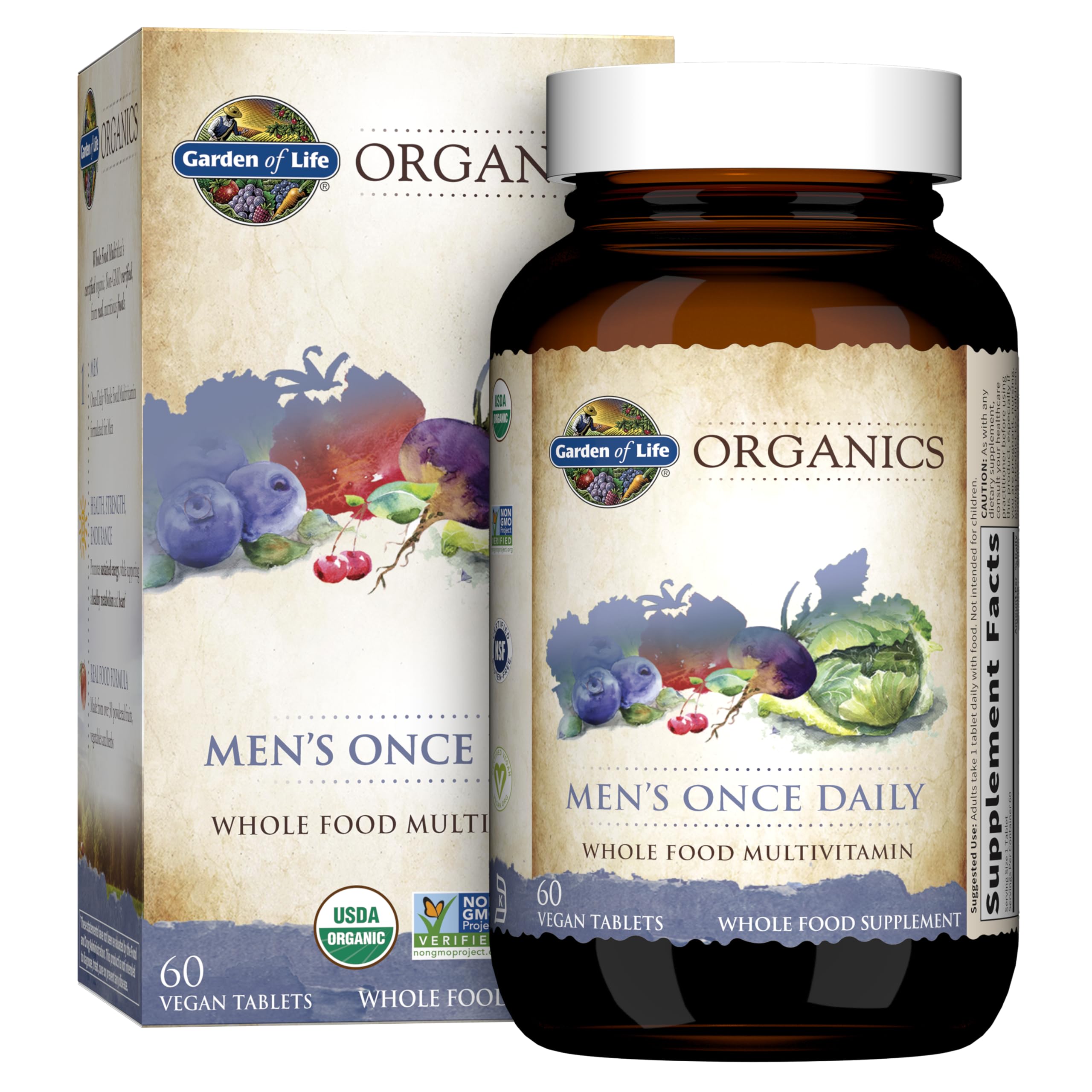 Garden of Life Once Daily Men's Multivitamin tablet for daily essential nutrition and energy support.