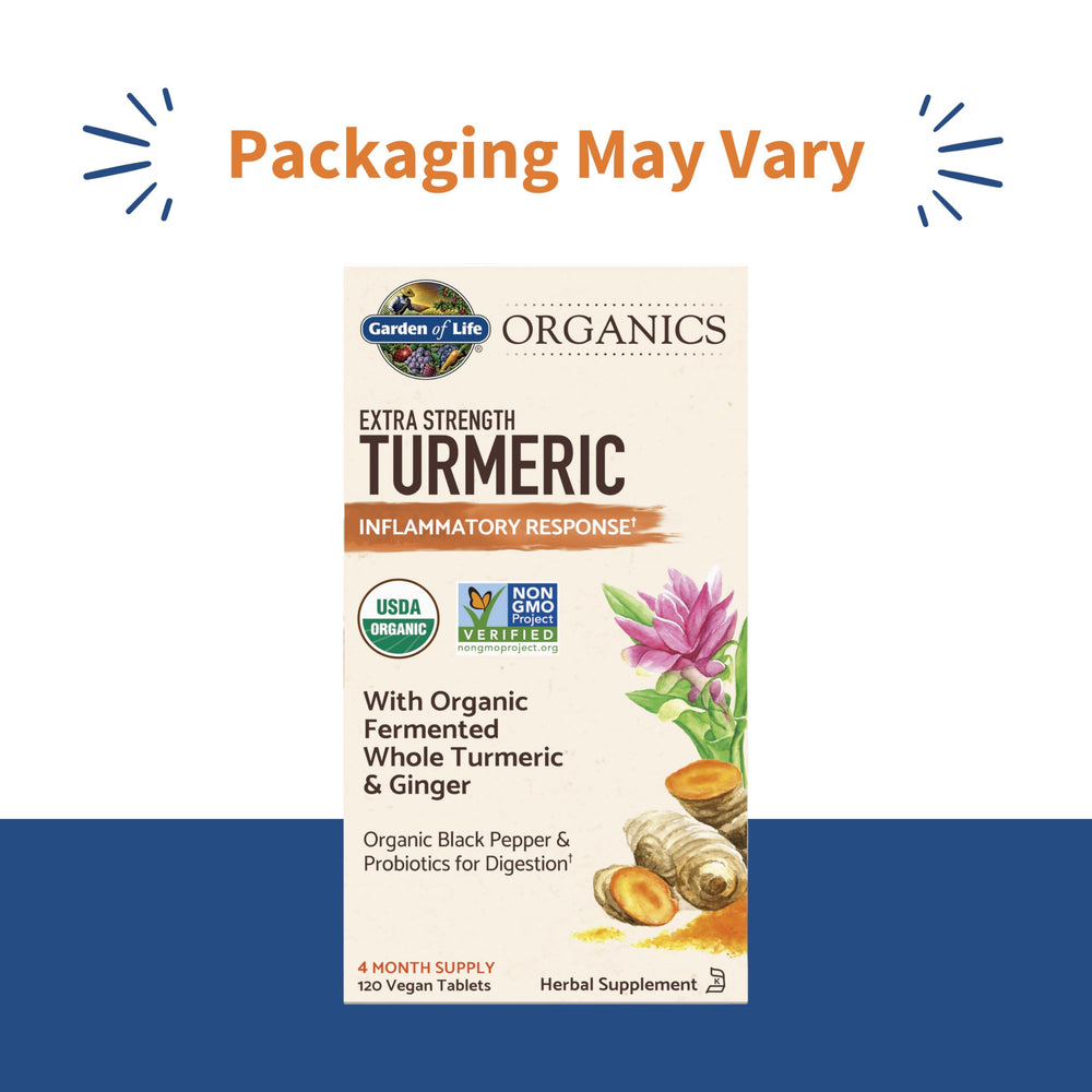 Garden of Life Organics 100mg curcumin tablets close-up for antioxidant support