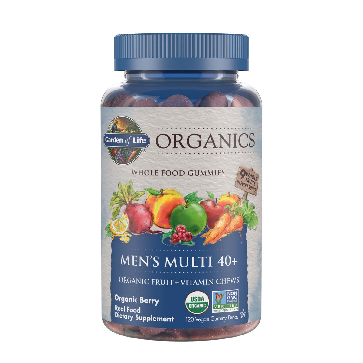 Garden of Life Organics Men 40+ Multi Gummies berry bottle for daily nutrition