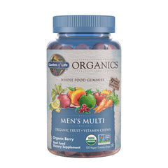Garden of Life Organics Men's Multi Gummies bottle in berry flavor for daily nutrition.
