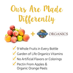 Garden of Life Organics Men's Multi Gummies label highlights organic and non-GMO certifications.