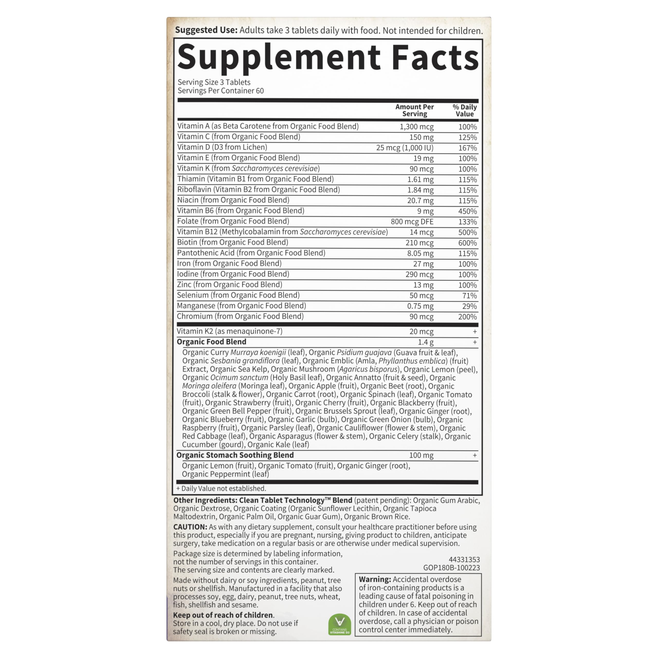 Garden of Life Organics prenatal 60-day supply packaging image.