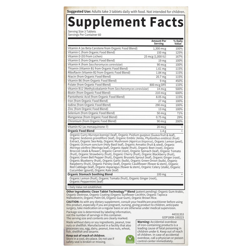 Garden of Life Organics prenatal 60-day supply packaging image.