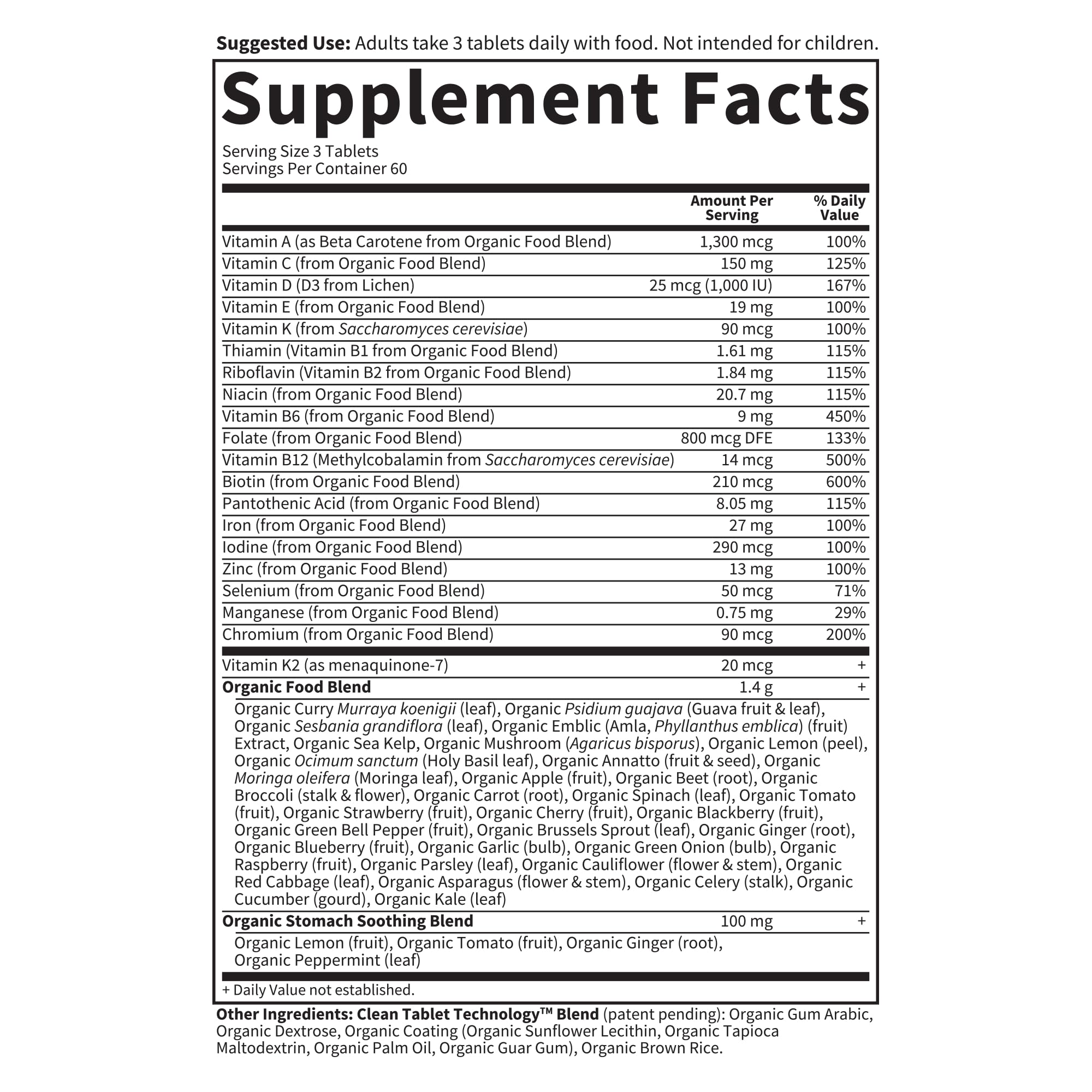 Garden of Life Organics prenatal label notes folate from lemon peel for daily support.