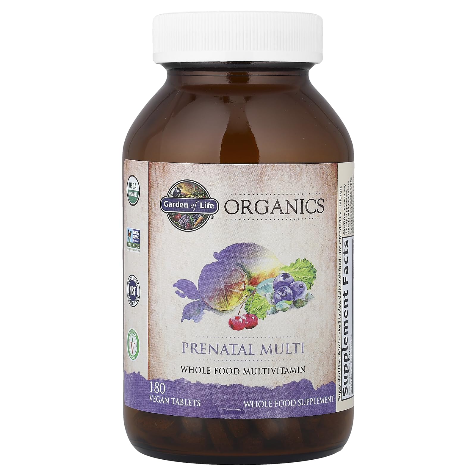 Garden of Life Organics prenatal offers whole-food nutrition from 30+ organic fruits and vegetables.