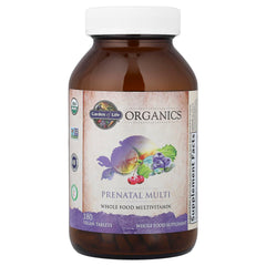 Garden of Life Organics prenatal offers whole-food nutrition from 30+ organic fruits and vegetables.