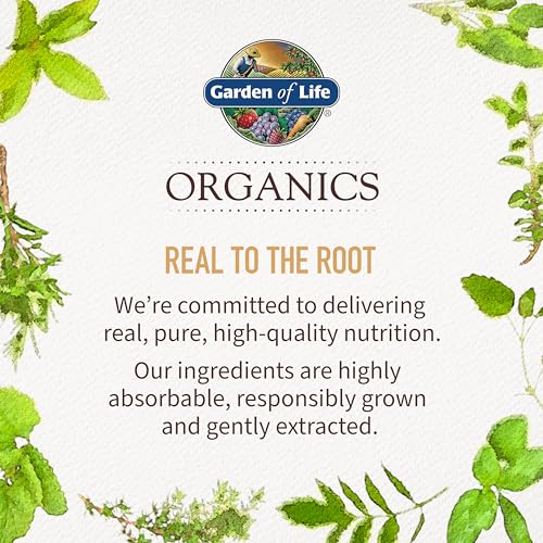 Bottle of Garden of Life Organics Turmeric Gummy on a table with serving ideas for daily use.