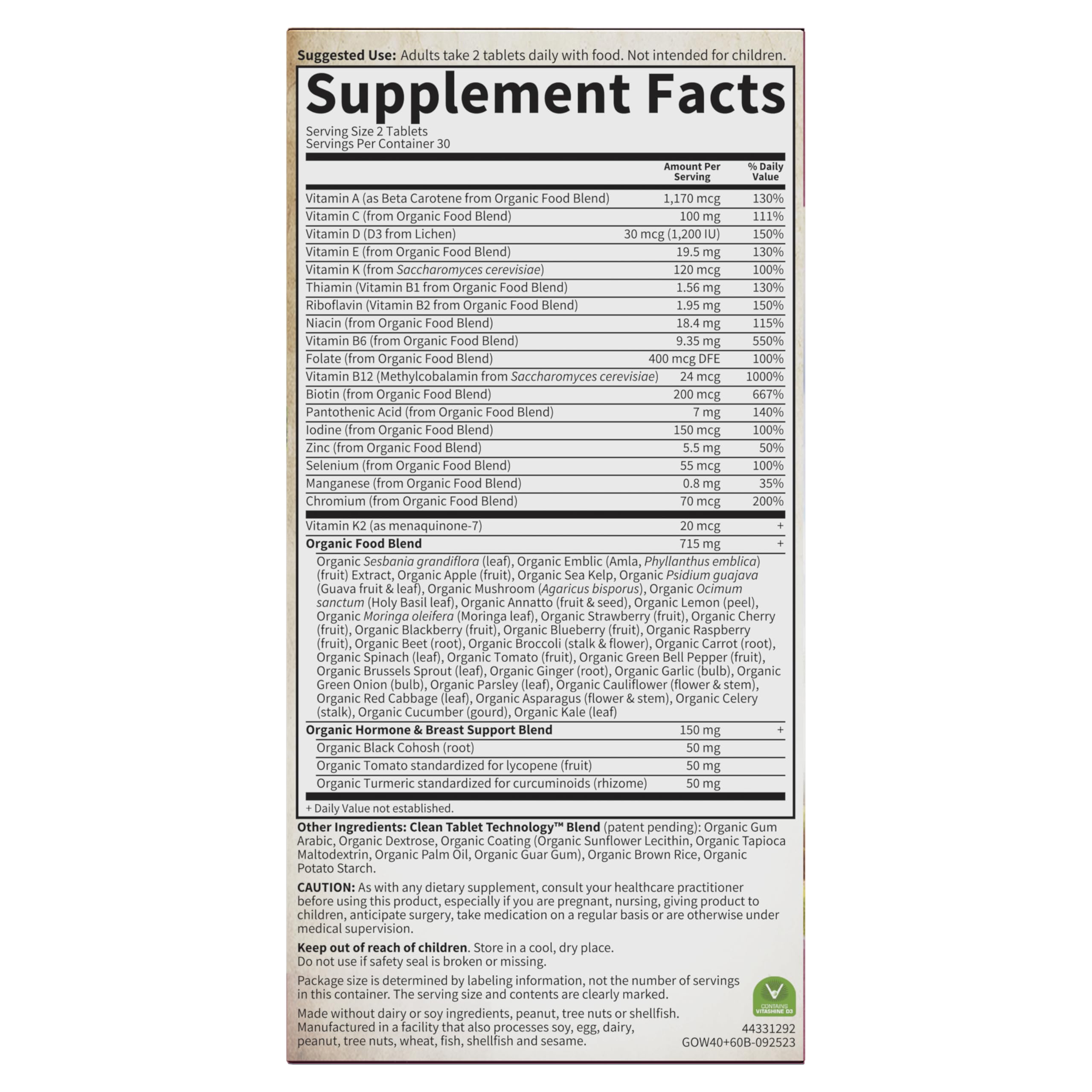 Garden of Life Organics Women 40+ daily-use routine visualization.