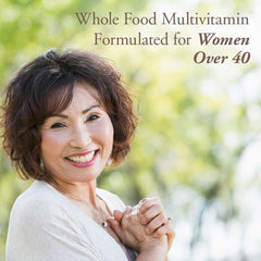 Garden of Life Organics Women 40+ label ingredients list with 30+ organic fruits and herbs.