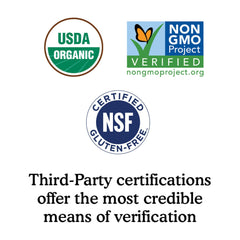 Garden of Life Organics Women 40+ vegan certifications on packaging.