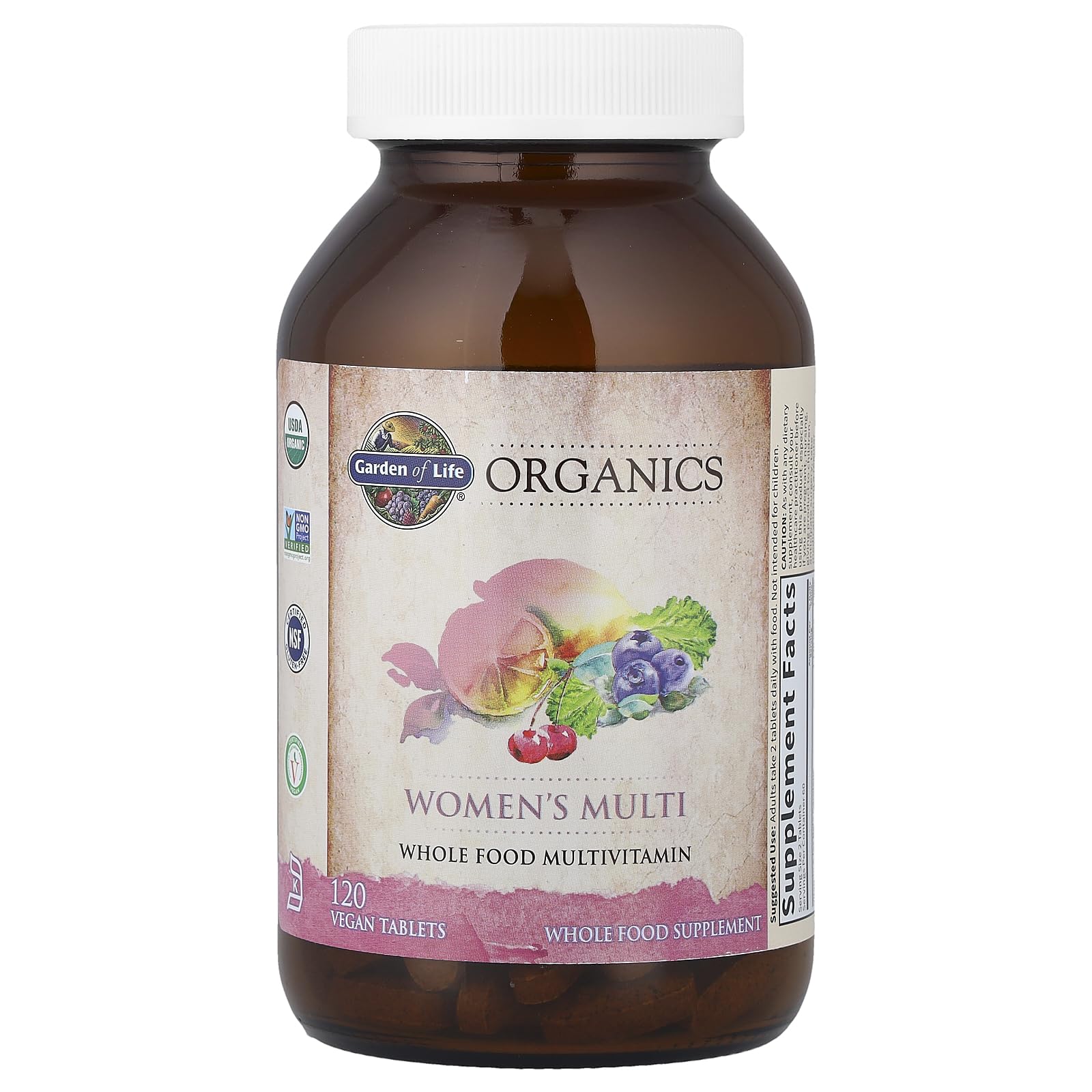 Garden of Life Organics Women's Multi label close-up highlighting organic certification