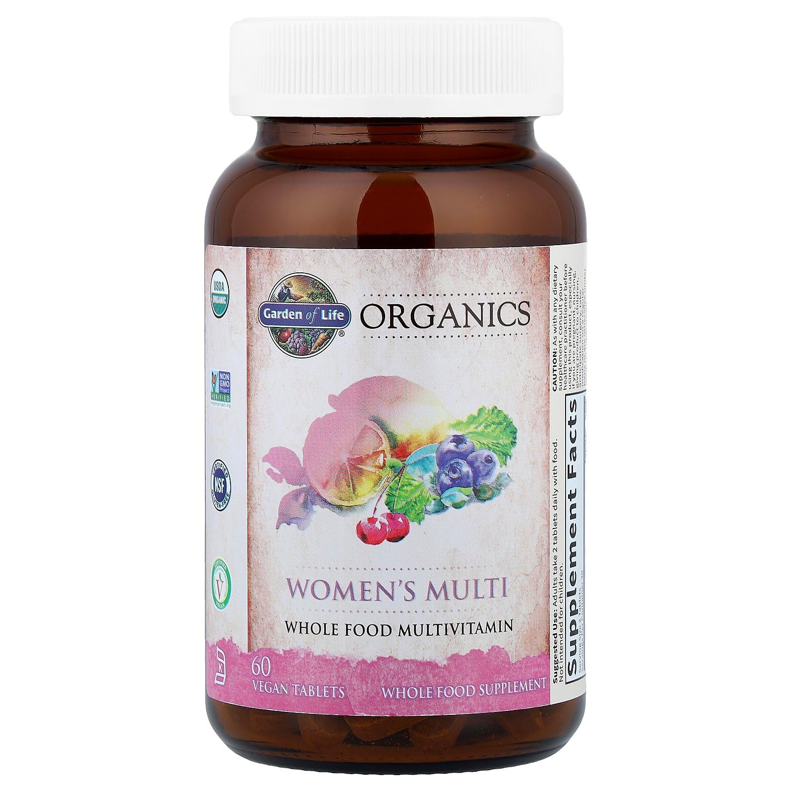 GardEN of Life Organics Women's Multi label with organic certifications visible.