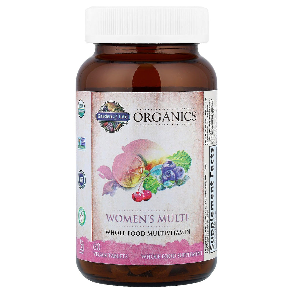 GardEN of Life Organics Women's Multi label with organic certifications visible.