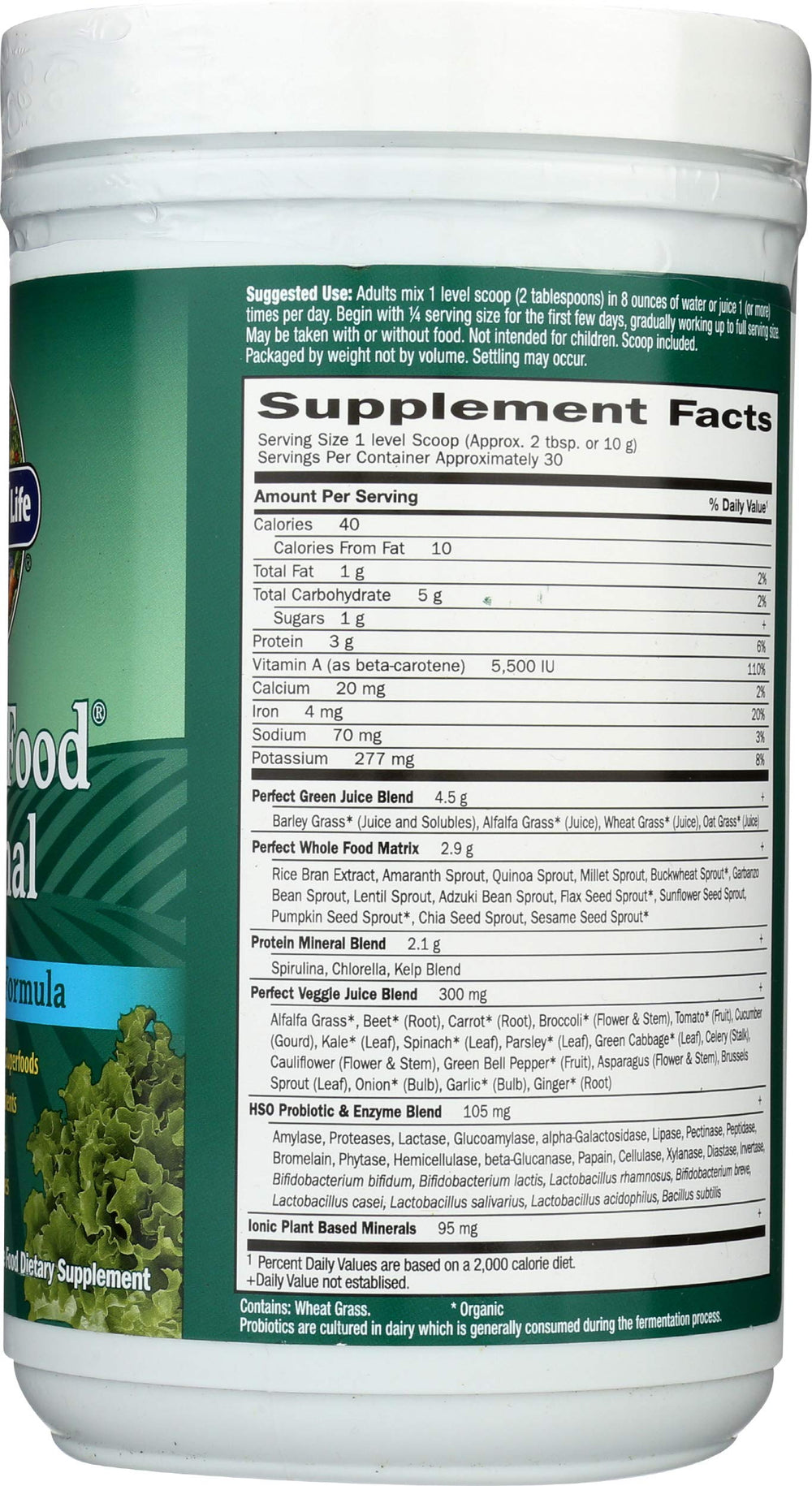 Garden of Life Perfect Food Powder setup for a fruit juice blend.