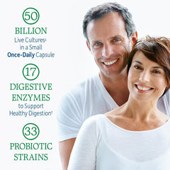 Garden of Life Probiotics for Women and Men bottle on counter for daily wellness.