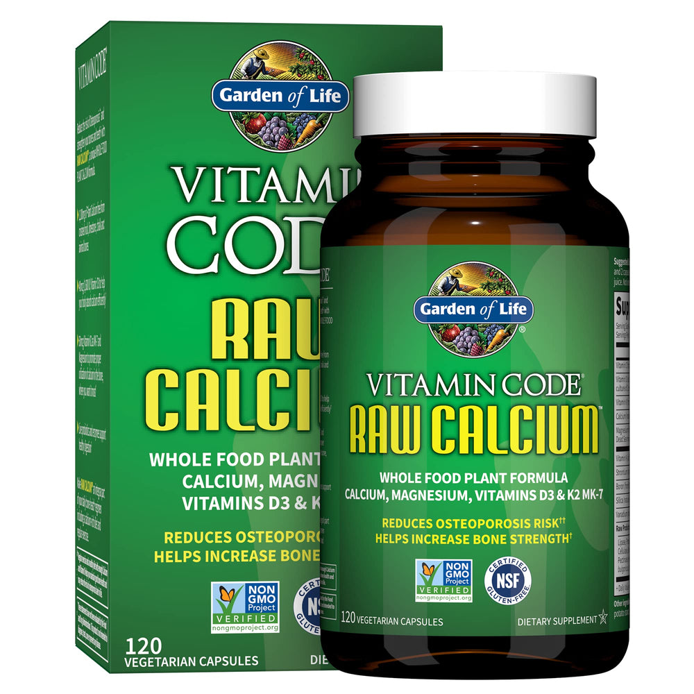 Garden of Life Raw Calcium bottle front view showing plant-based minerals for daily use