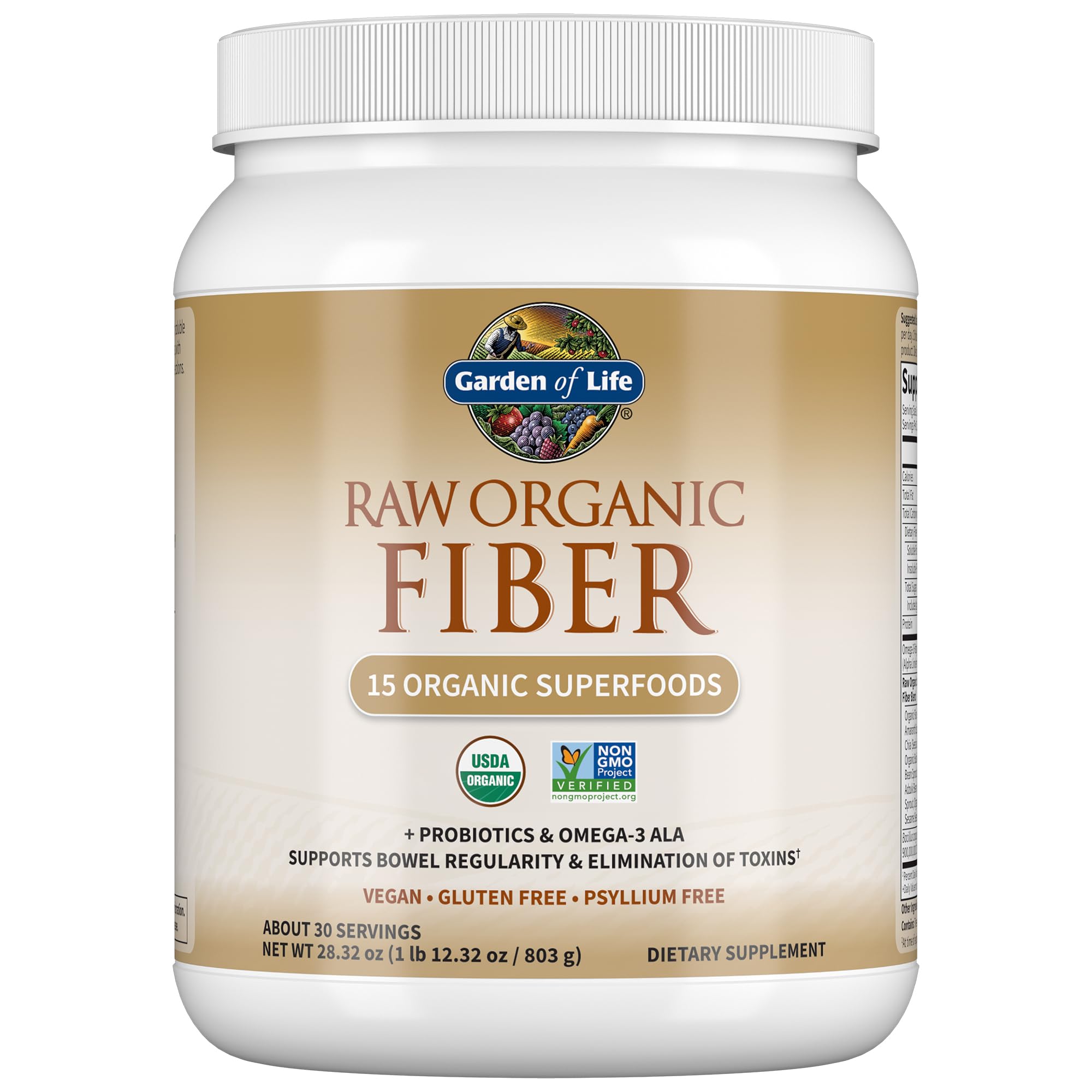 Garden of Life Raw Organic Fiber Powder bottle for daily use.