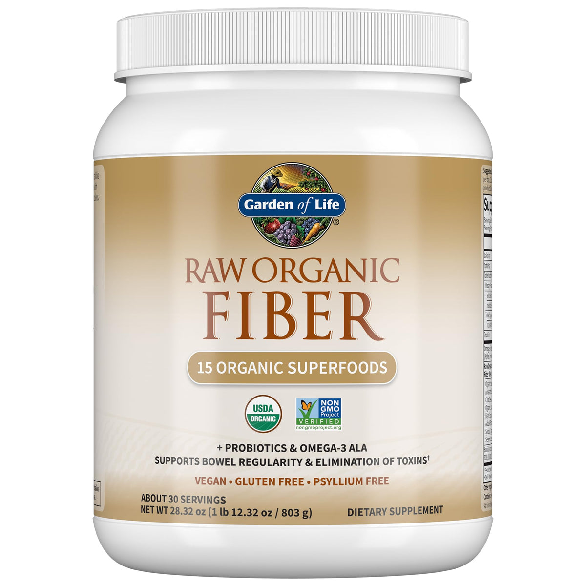 Garden of Life Raw Organic Fiber Powder bottle for daily use.