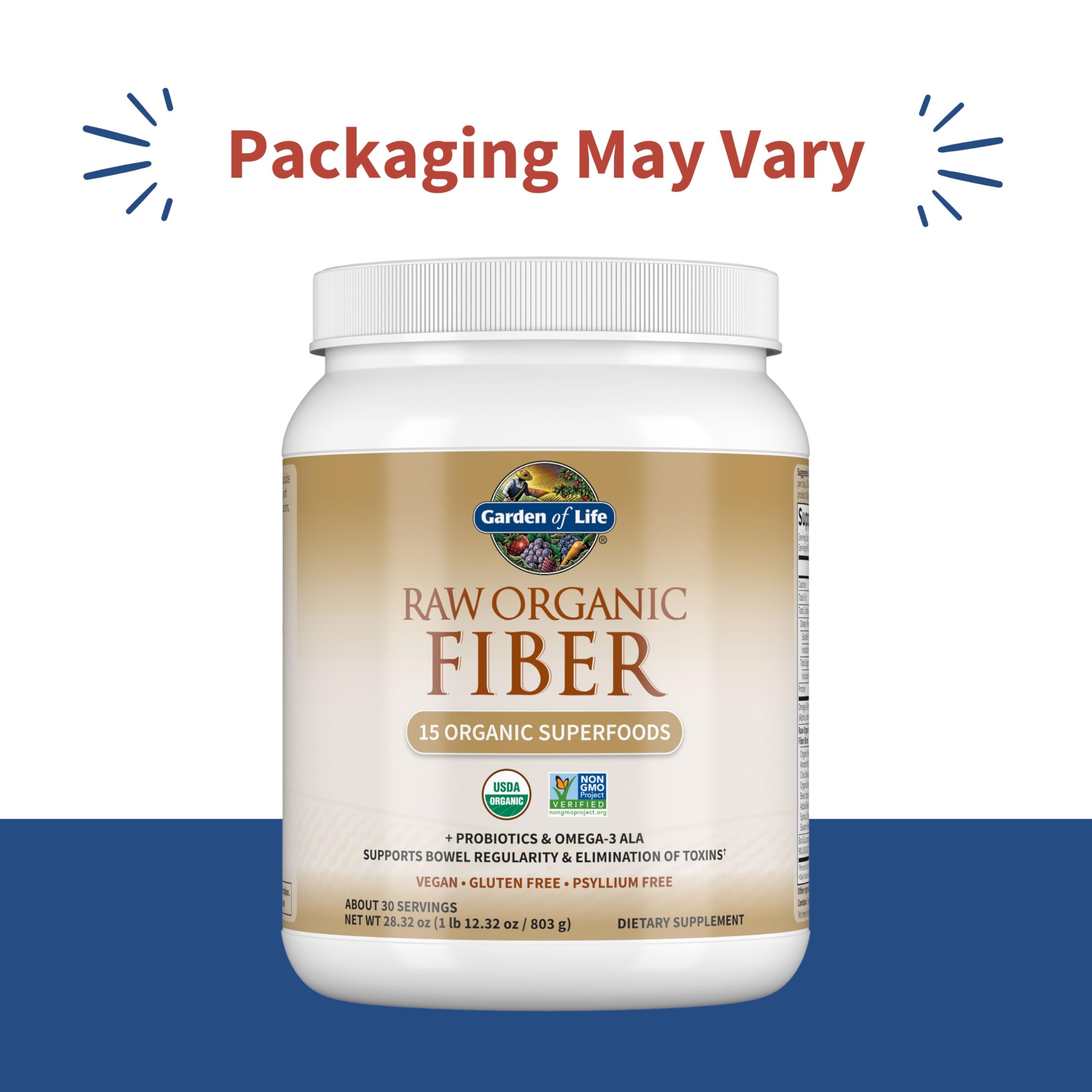 Label highlights 15 organic superfoods and probiotics.
