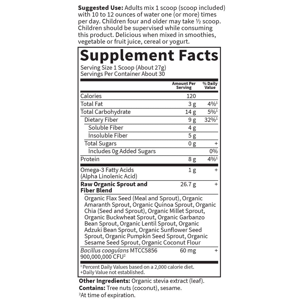 Nutrition panel shows 9g fiber per serving.