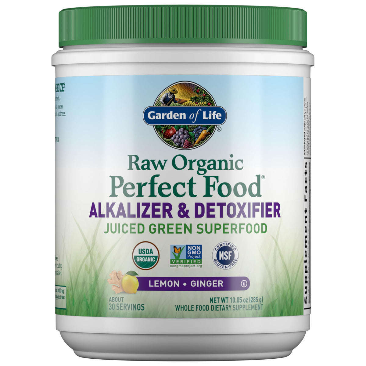 Garden of Life Raw Organic Perfect Food bottle showing convenient daily greens for balanced nutrition