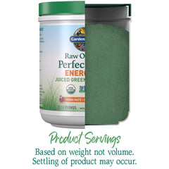 Garden of Life Raw Organic Perfect Food Energizer glass with mixed drink and energy blend