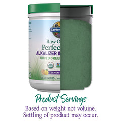 Garden of Life Raw Organic Perfect Food glass with green dissolved powder for daily greens