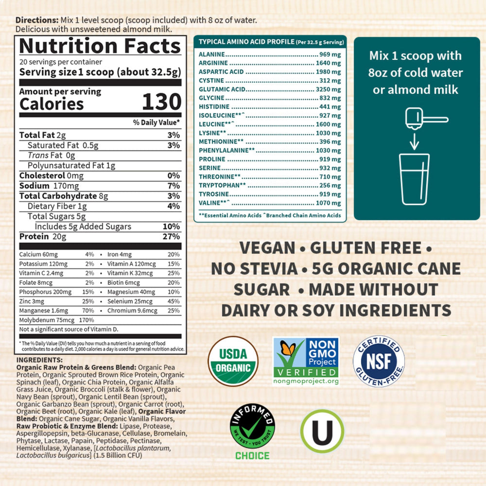 Garden of Life Raw Organic Protein & Greens six organic vegetables greens blend demonstrates nutrient variety