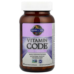 Garden of Life RAW Prenatal label closeup highlights folate and Vitamin D3 amounts.