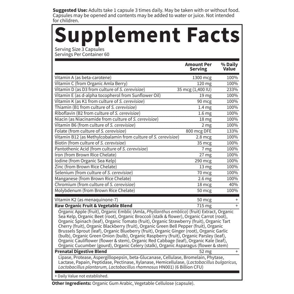 Vegetarian capsules labeled non-GMO and gluten-free credentials