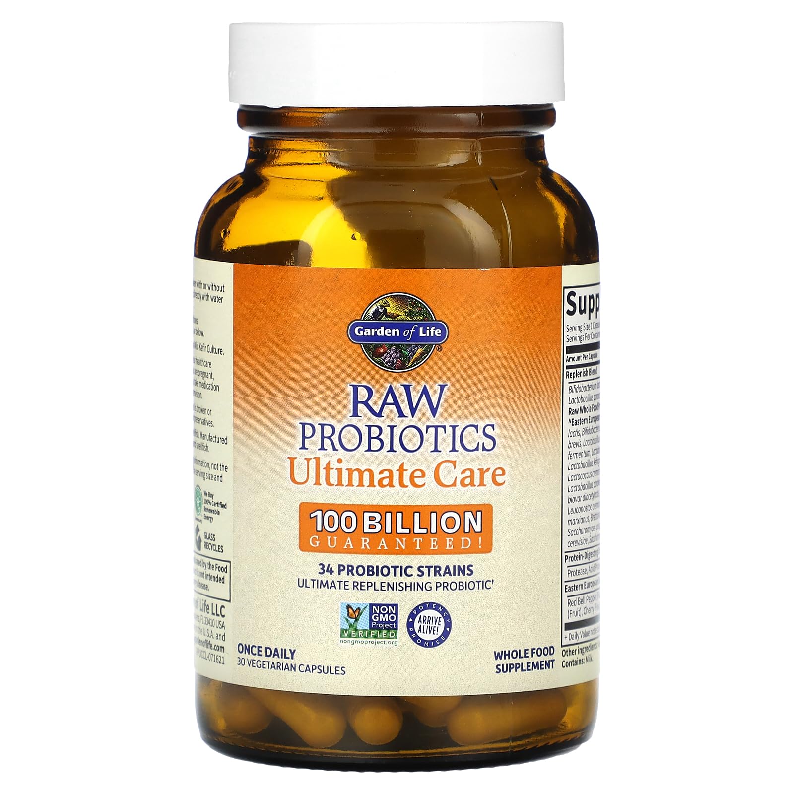Garden of Life Raw Probiotics non-GMO badge on packaging