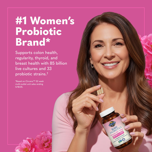 Close-up of Garden of Life Raw Probiotics Women 50 & Wiser capsules for gut balance