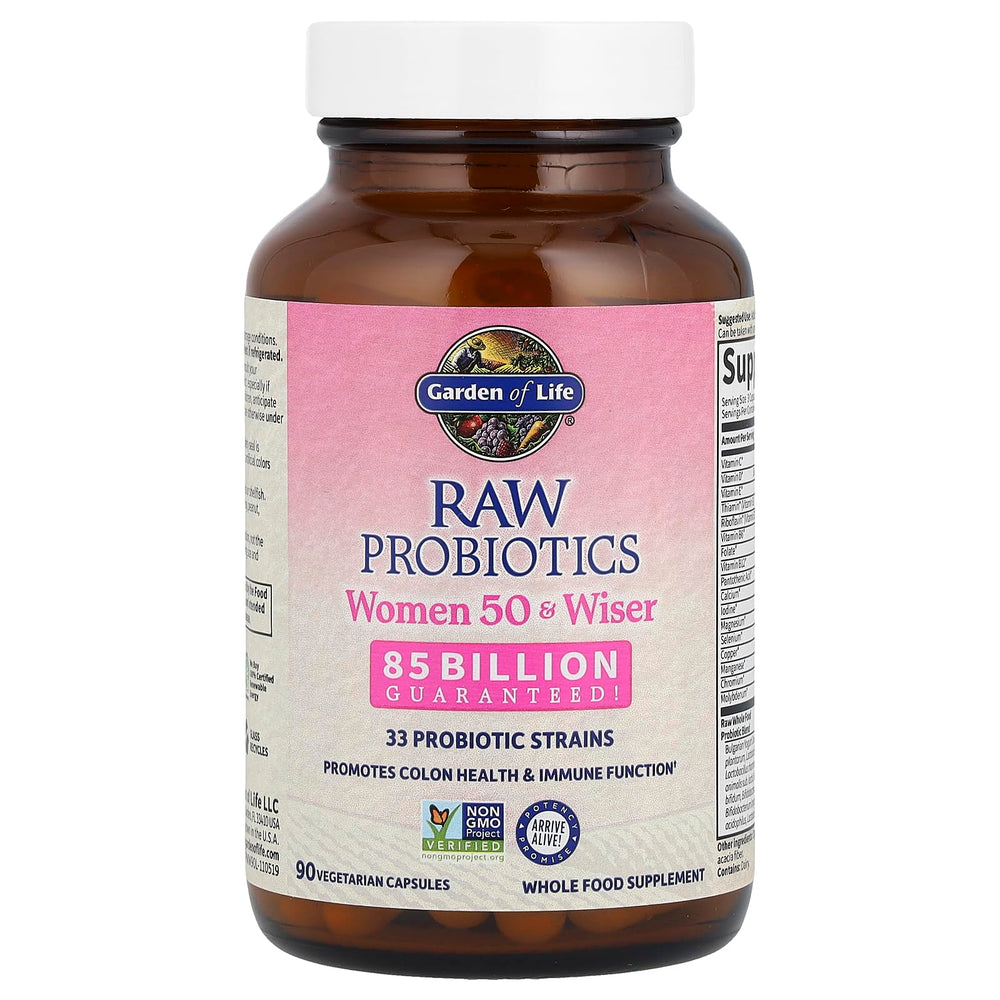 Ingredients panel highlighting 33 probiotic strains and dairy-digesting enzymes