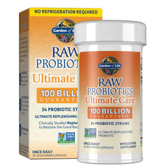Garden of Life Raw Probiotics bottle cap highlights premium packaging for convenient daily digestive support