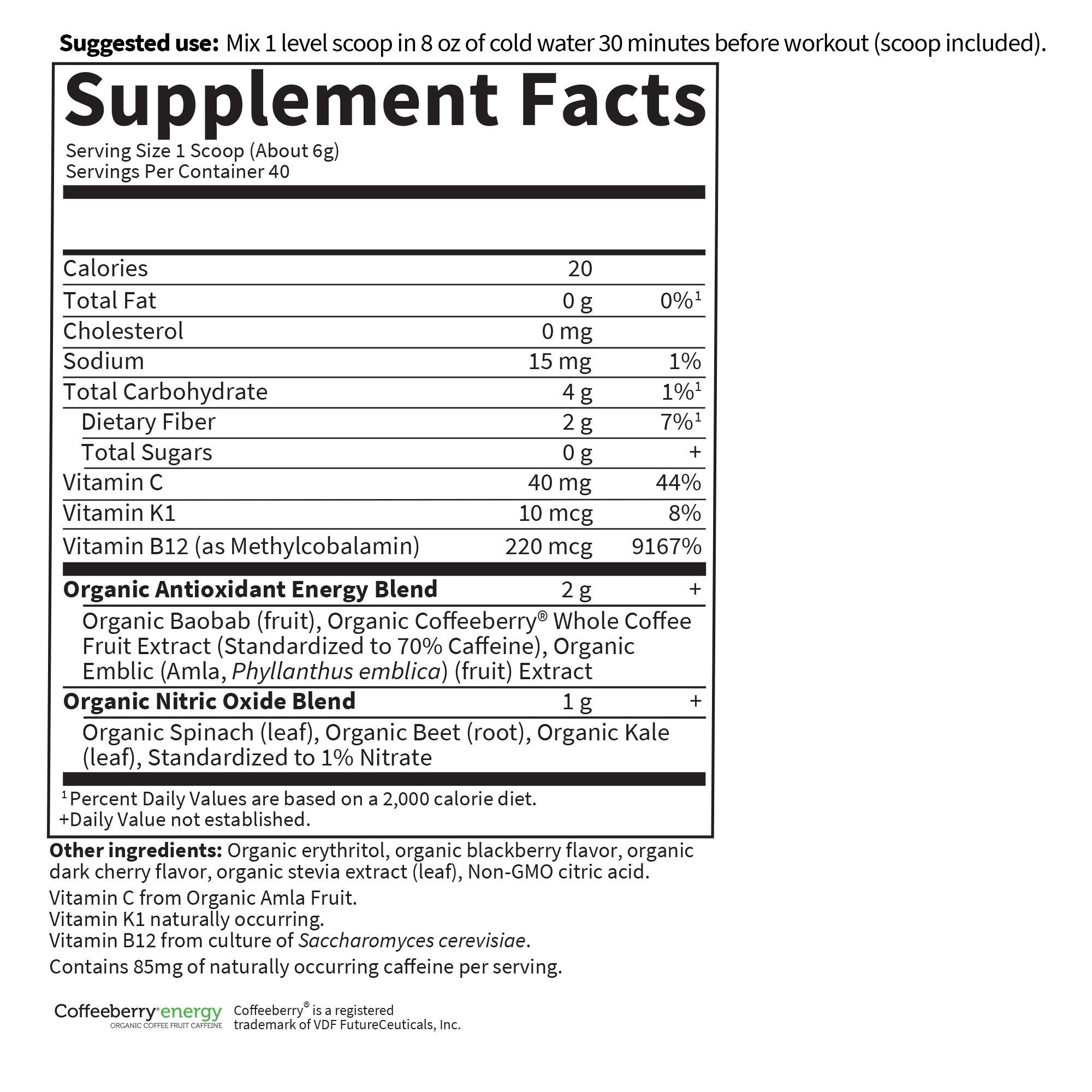 Garden of Life Sport Energy and Focus Blackberry Cherry flavor in a refreshing drink, perfect before training.