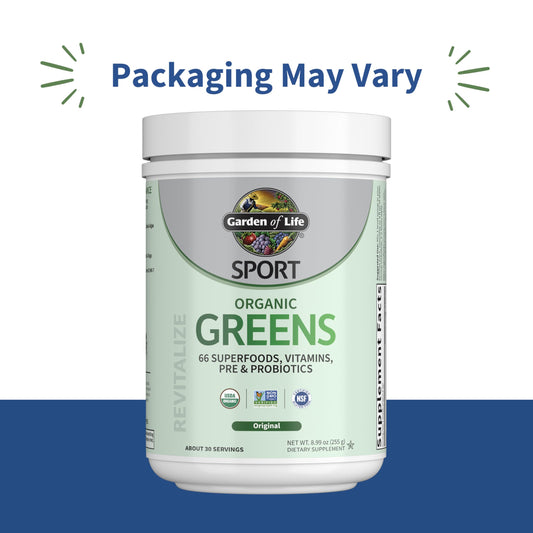 Garden of Life SPORT Organic Greens Apple Berry bottle ready for a tasty antioxidant boost