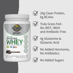 Garden of Life SPORT whey chocolate label highlighting certifications