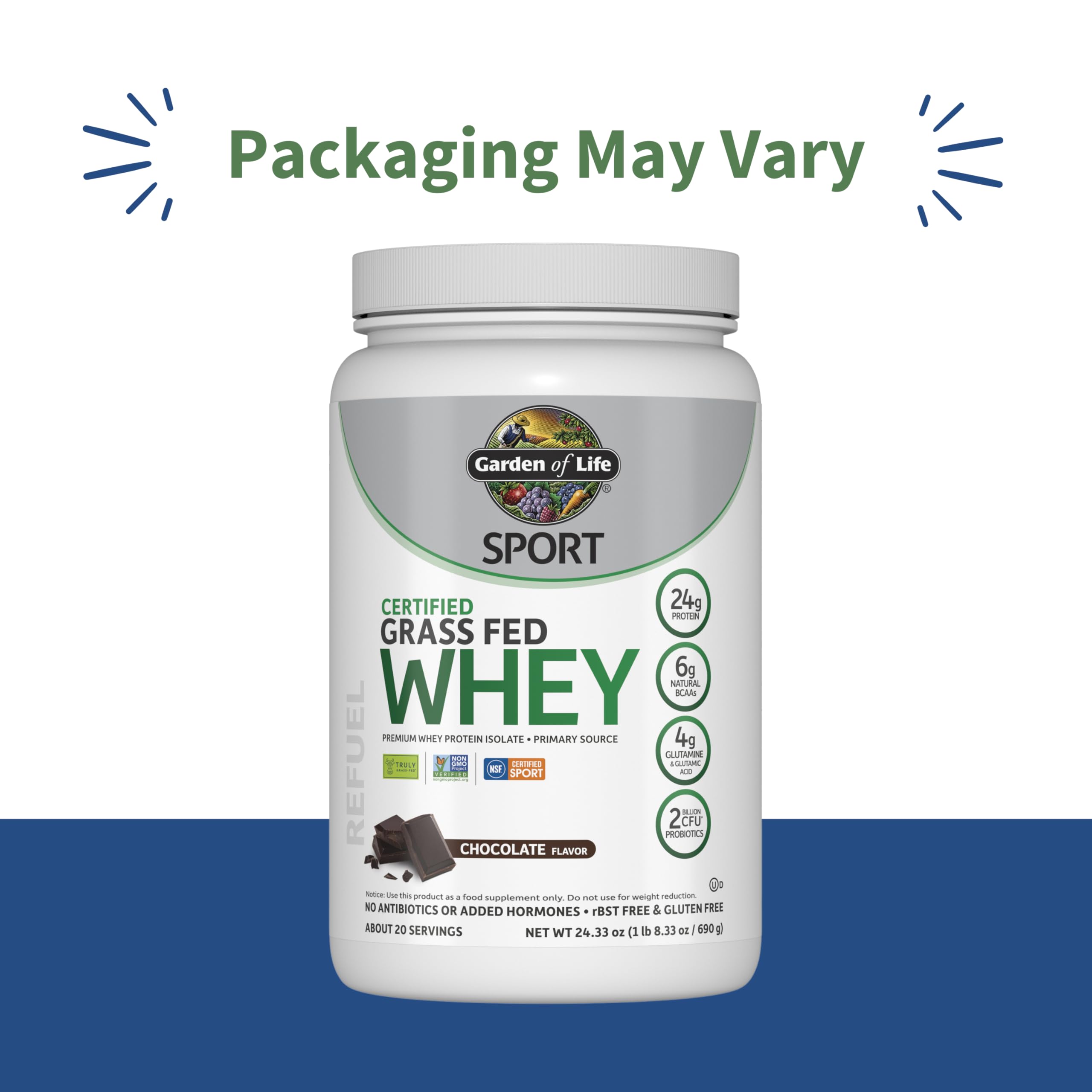 Garden of Life SPORT whey chocolate being poured for a shake