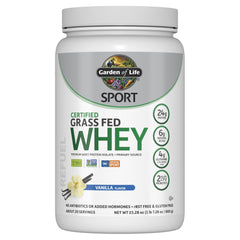 Garden of Life SPORT whey bottle shows grass-fed protein for post-workout support