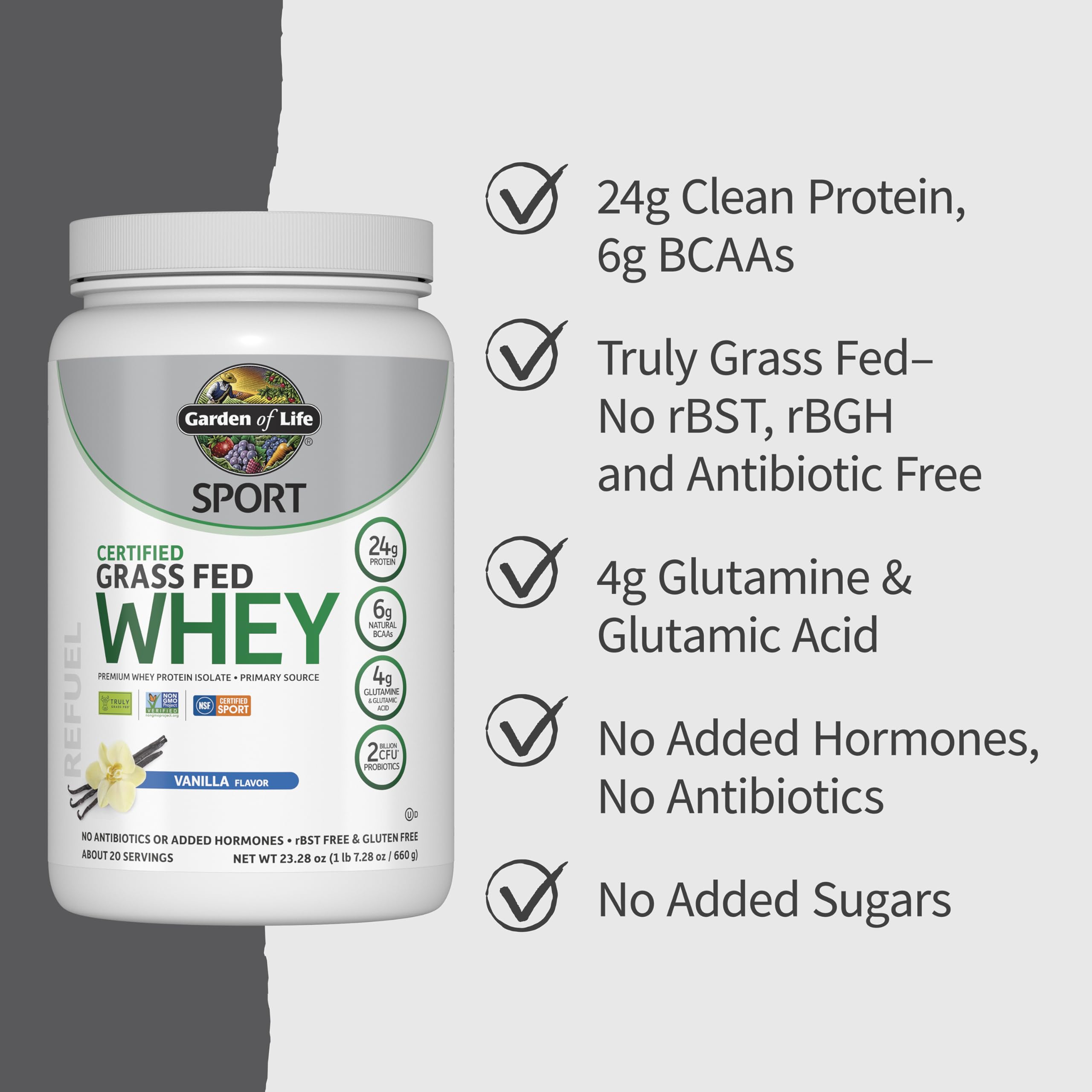 NSF for Sport and gluten-free badges on packaging
