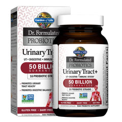 Garden of Life Urinary Tract+ bottle showcases 50 Billion CFU probiotic blend for gut support