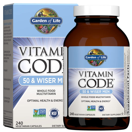 Garden of Life Vitamin Code 50 & Wiser bottle front supports daily wellness.
