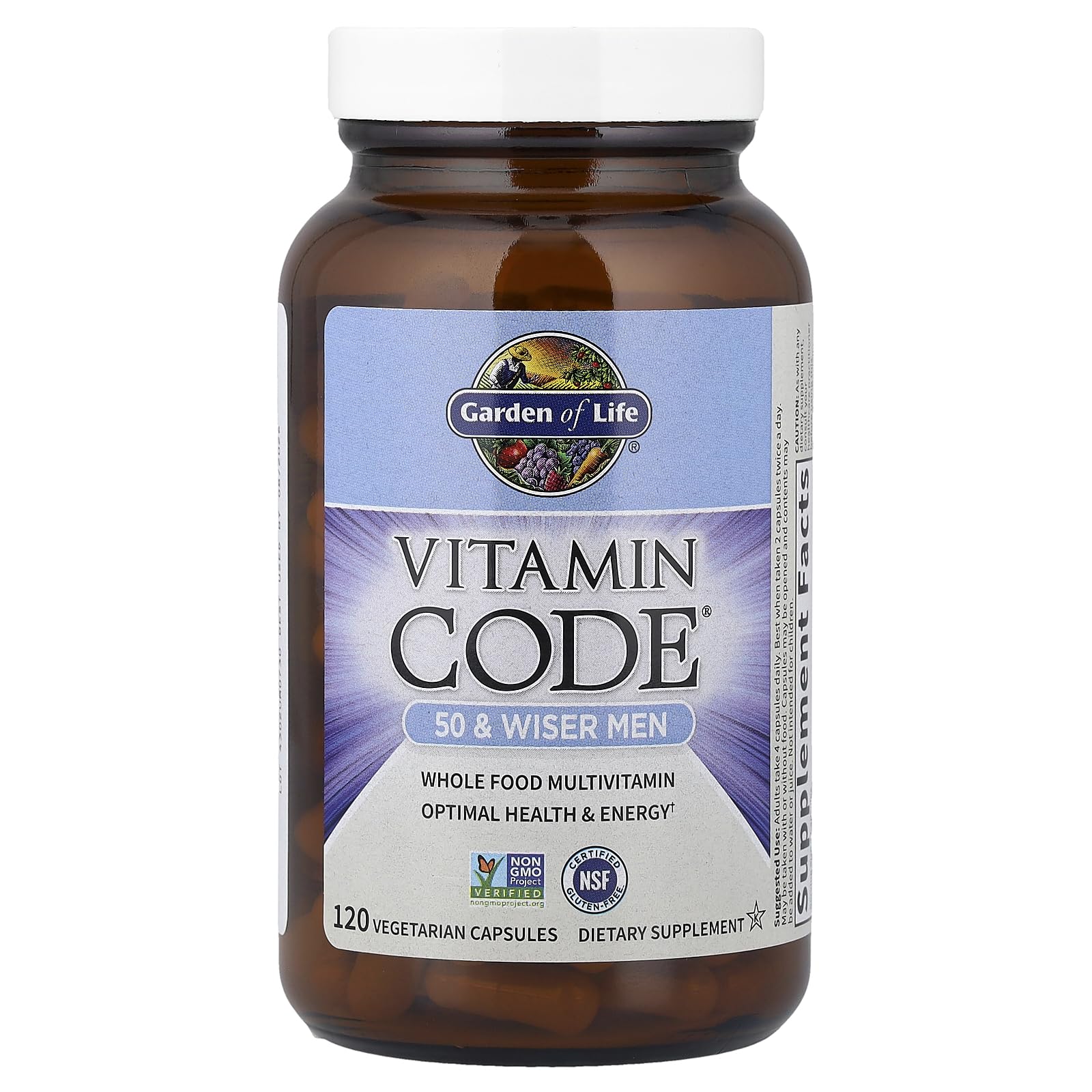 Capsules poured into a glass, suggesting a simple daily routine for mature men