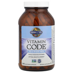 Garden of Life Vitamin Code 50 & Wiser raw fruits and vegetables reflect whole-food blend.