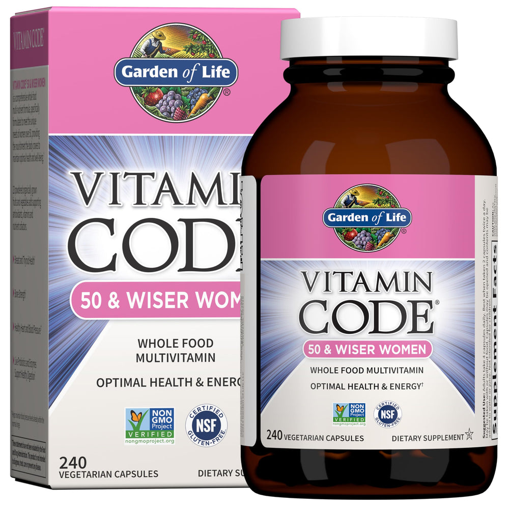 Garden of Life Vitamin Code 50+ Women bottle pour for daily use.